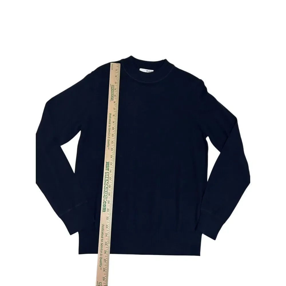 Selected Homme Men’s S Navy 100% Merino Wool Mock Neck Knit Sweater NWT